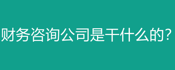 财务咨询公司是干什么的?